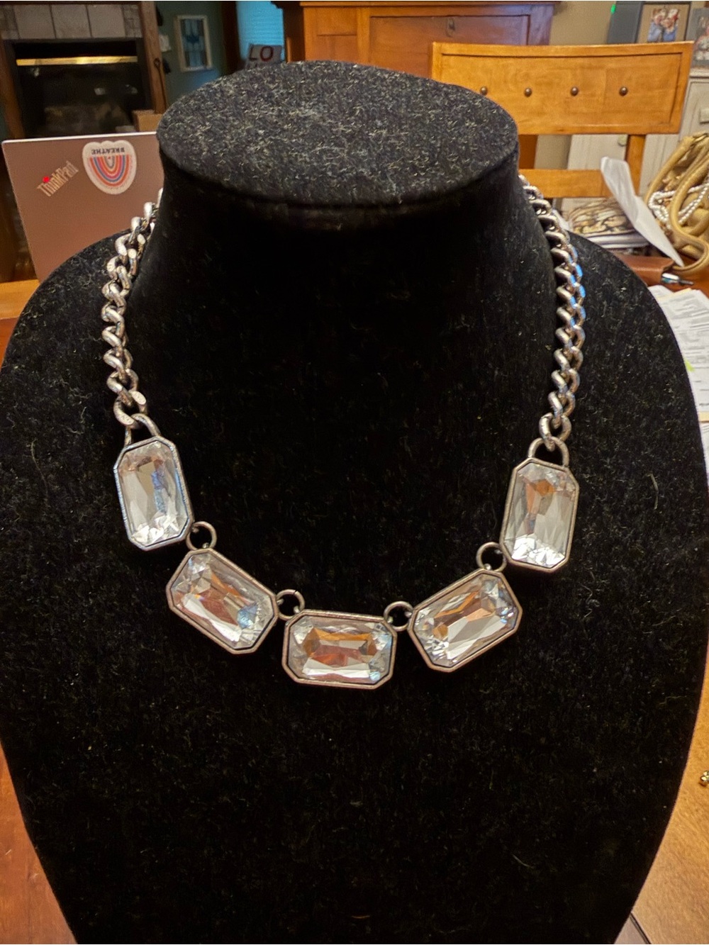 Elegant Pink Crystal Statement Necklace & Clear Crystal Necklace - Picture 3 of 9
